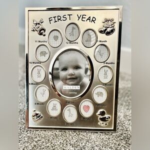 Malden International Designs | Baby's First Yr. Picture Frame Silver Metal 8x10.